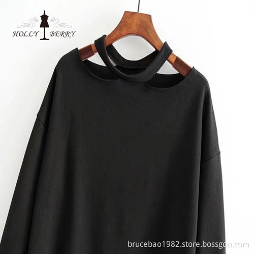 Modern Style Irregularity Neck Long Sleeve Women Sweatshirt